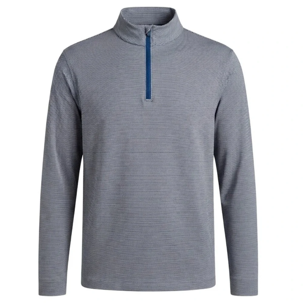 Magaschoni Mens XL Blue Micro Stripe Quarter Zip Pullover Long Sleeve Shirt - CJ